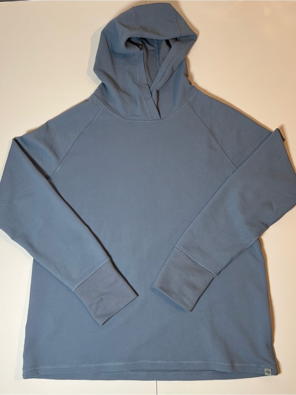 Eddie Bauer Womens Waffle Knit Hoodie Blue Size Large Thumbhole Pullover Activew